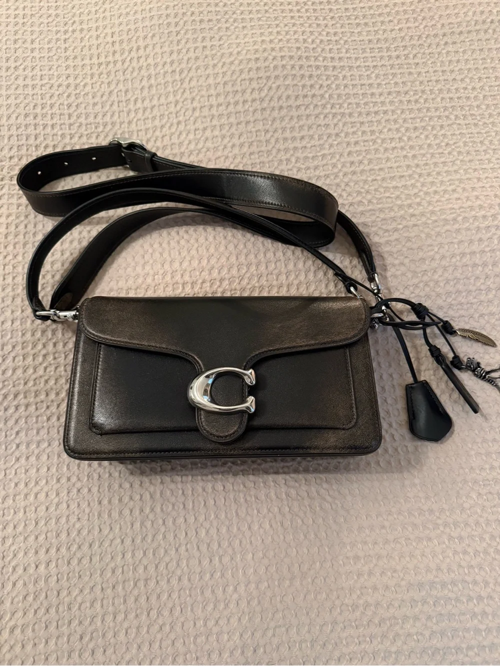 Coach Tabby 26 Rexy bag in Loved Leather Shoulder Bag with Silver Hardware